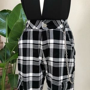 Black and white plaid twill joggers